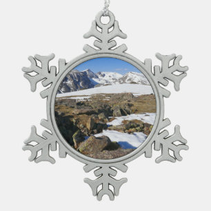 Snow Melting on the Rocky Mountains Snowflake Pewter Christmas Ornament