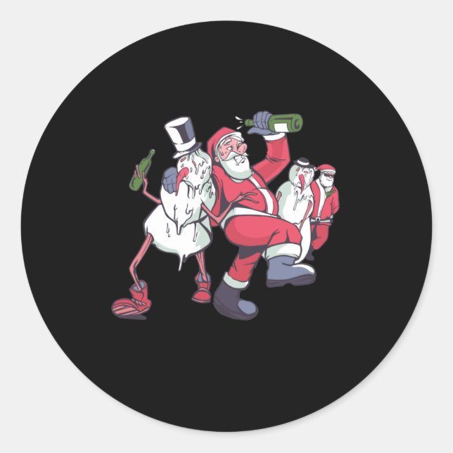 snow men santa drunk classic round sticker (Front)