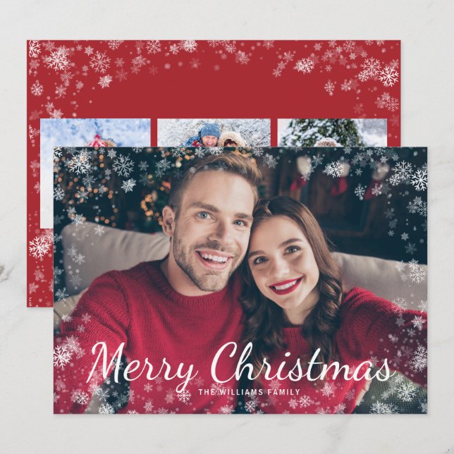 Snow Merry Christmas Photo Collage Holiday (Front/Back)
