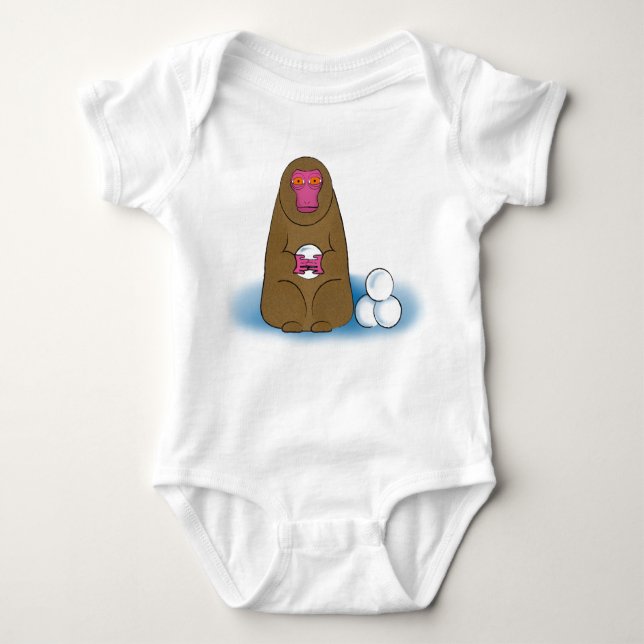 Snow Monkey Snowball Fighter Baby Bodysuit (Front)