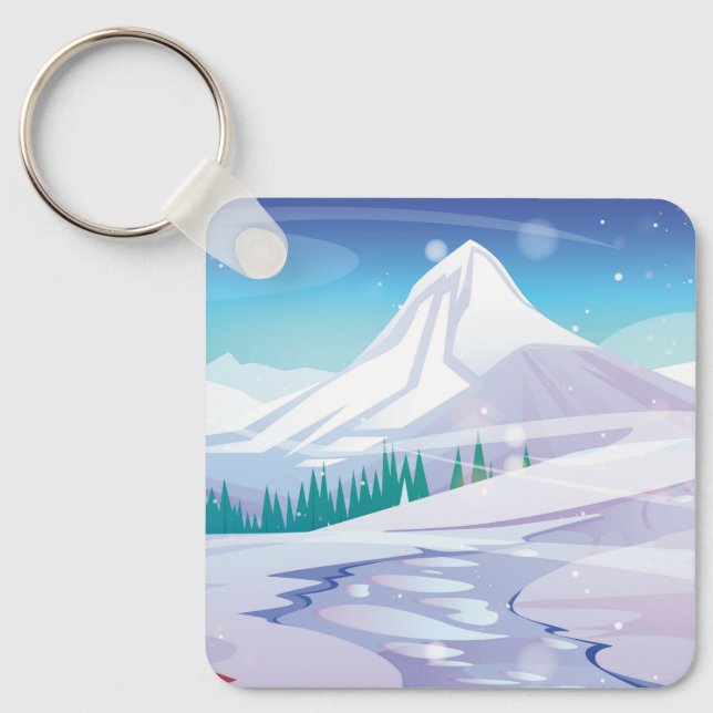 Snow mountain landscape key ring (Front)