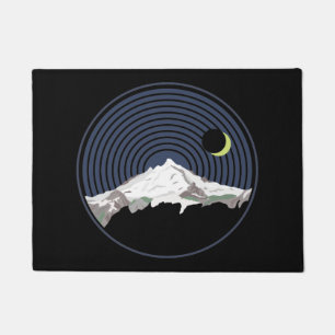 Snow mountain peak at night doormat