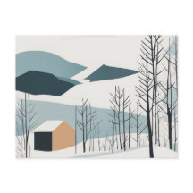 Snow Mountains Abstract Postcard Winter Holidays
