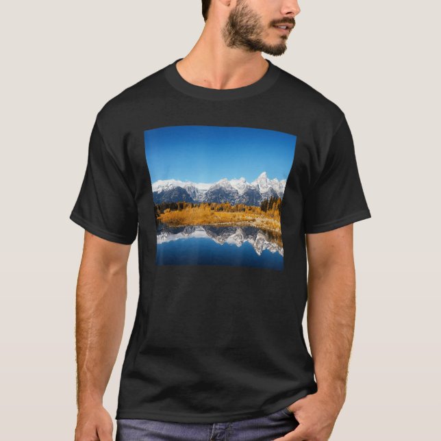 Snow Mountains Water Reflection Grand Teton Nation T-Shirt (Front)