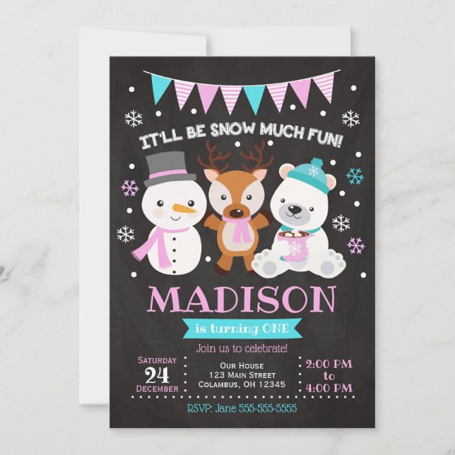 Snow Much Fun Birthday Invitation / Girl (Front)
