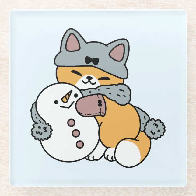 Snow Much Fun Cat Winter Holiday Design Glass Coaster (Front)