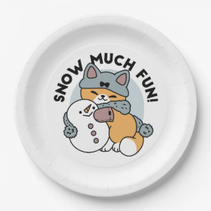 Snow Much Fun Cat Winter Holiday Design Paper Plate