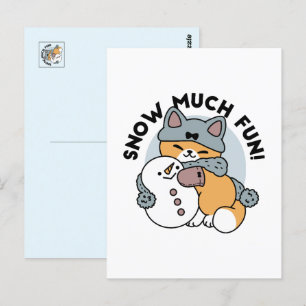 Snow Much Fun Cat Winter Holiday Design Postcard