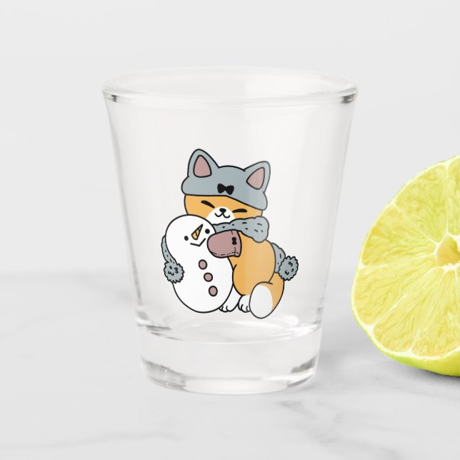 Snow Much Fun Cat Winter Holiday Design Shot Glass (Front)
