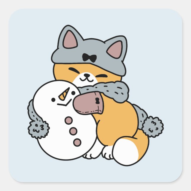 Snow Much Fun Cat Winter Holiday Design Square Sticker (Front)
