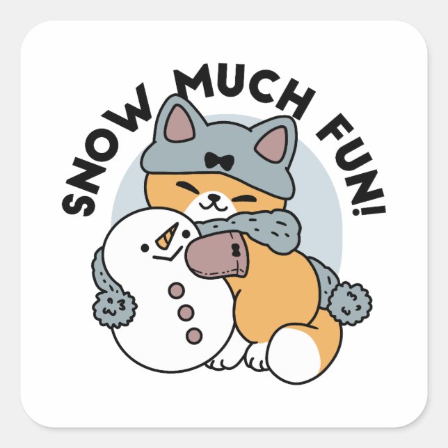 Snow Much Fun Cat Winter Holiday Design Square Sticker (Front)
