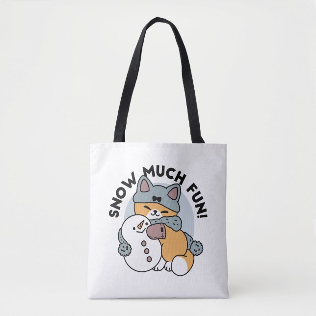 Snow Much Fun Cat Winter Holiday Design Tote Bag (Front)