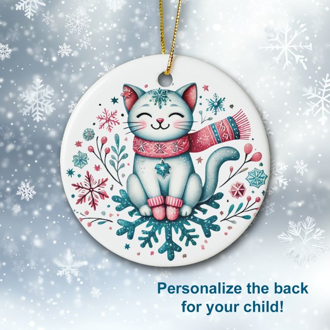 Snow Much Fun Christmas Kitty Cat Ceramic Ornament (Creator Uploaded)