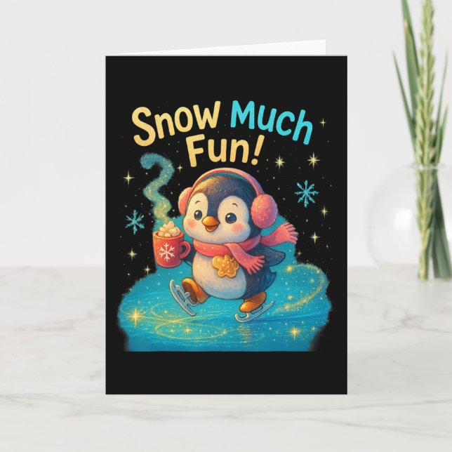 Snow Much Fun Cute Penguin Christmas Design  Card (Front)