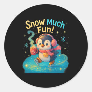 Snow Much Fun Cute Penguin Christmas Design Classic Round Sticker