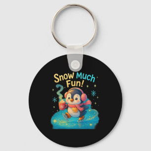 Snow Much Fun Cute Penguin Christmas Design Key Ring