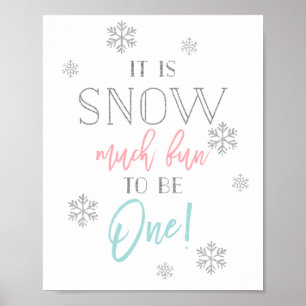 Snow Much Fun   Silver Pink and Blue 1st Bday Sign
