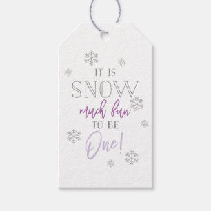 Snow Much Fun Silver Purple 1st Birthday Gift Tags