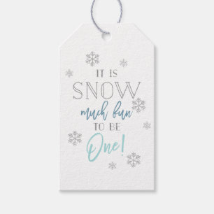 Snow Much Fun   Silver Snowflake Blue 1st Birthday Gift Tags