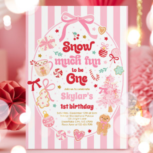 Snow Much Fun To Be One Christmas Bow Birthday Invitation