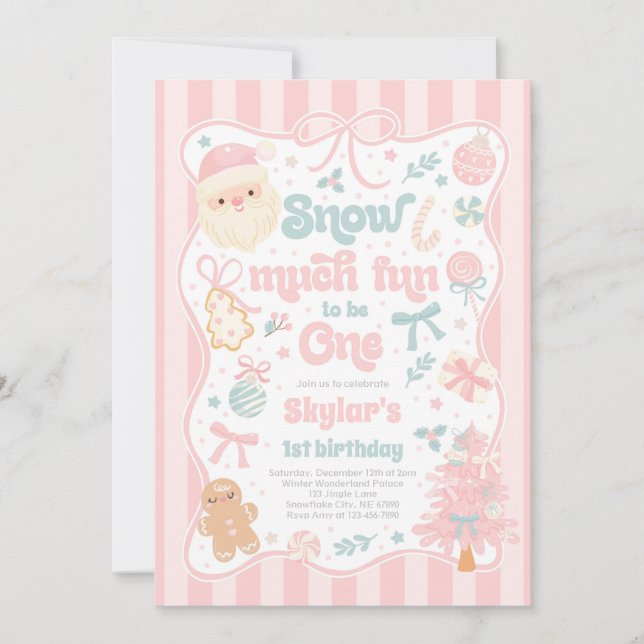 Snow Much Fun To Be One Christmas Bow Birthday Invitation (Front)