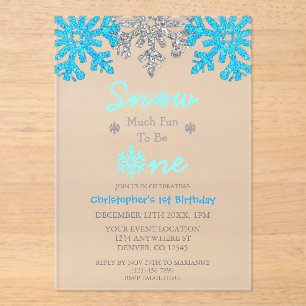 Snow Much Fun To Be One Winter 1st Birthday Acrylic Invitations