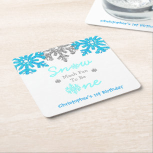 Snow Much Fun To Be One Winter 1st Birthday Square Paper Coaster