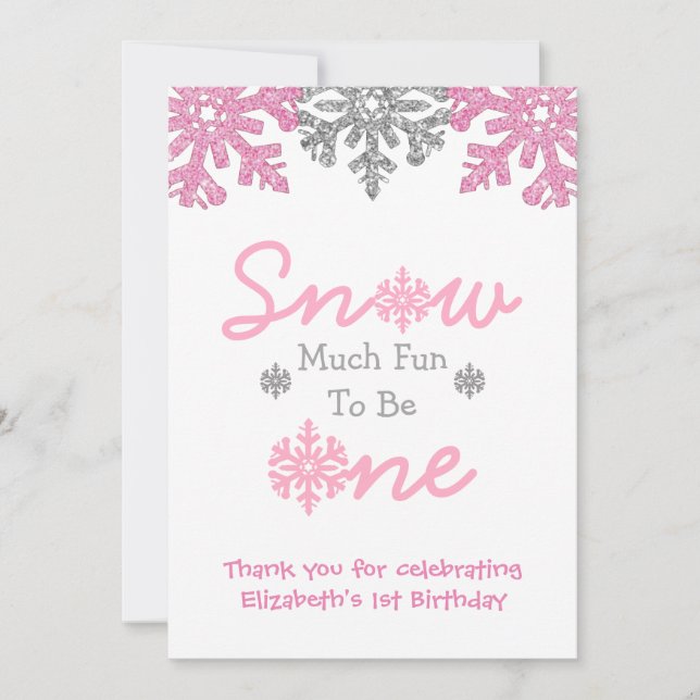 Snow Much Fun To Be One Winter 1st Birthday Thank You Card (Front)