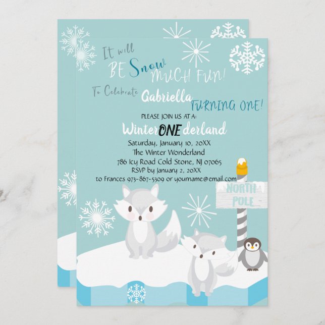Snow Much Fun Turning One Birthday Invitation (Front/Back)