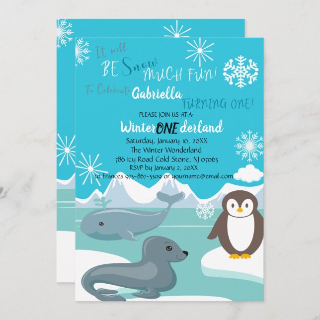 Snow Much Fun Turning One Birthday Invitation (Front/Back)