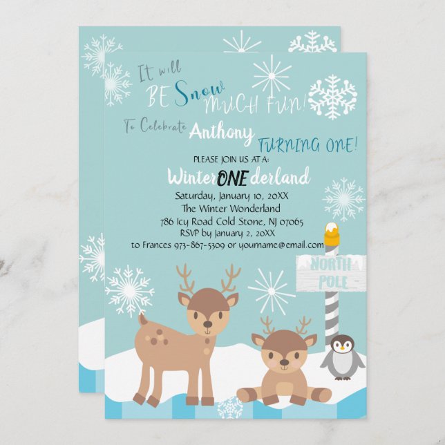 Snow Much Fun Turning One Birthday Invitation (Front/Back)
