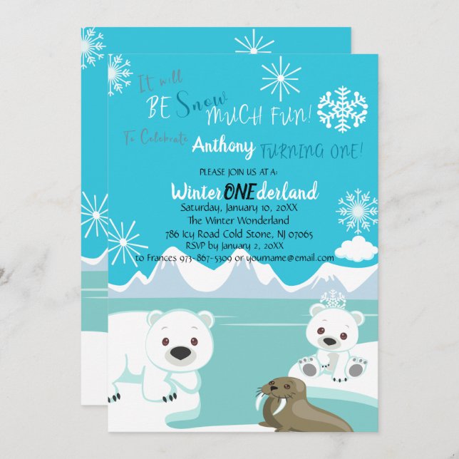 Snow Much Fun Turning One Birthday Invitation (Front/Back)