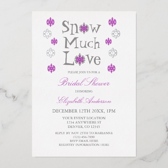 Snow Much Love Snowflake Winter Bridal Shower (Front)