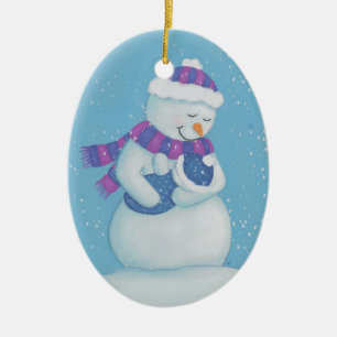 Snow Mum and Snow Baby Boy Ceramic Ornament