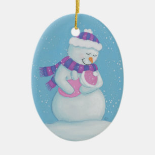 Snow Mum and Snow Baby Girl Ceramic Ornament