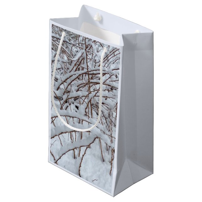 Snow on a Raspberry Patch --- Small Gift Bag (Front Angled)