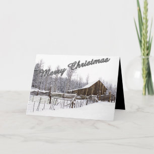 Snow On A Rustic Countryside Barn Photo Custom Holiday Card