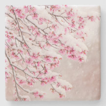 Snow on Cherry Blossoms 4" x 4" Limestone Coaster