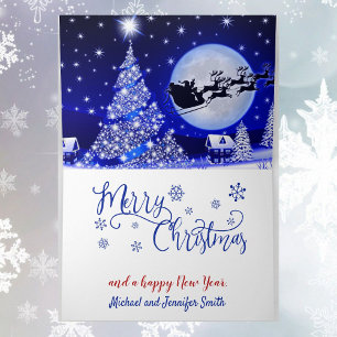 Snow On Christmas Eve Add Names Santa Sleigh Holiday Card