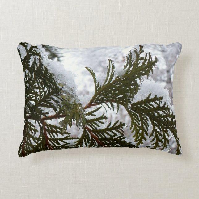 Snow on Evergreen Branches Decorative Cushion (Front)