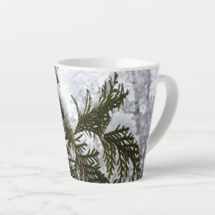 Snow on Evergreen Branches Latte Mug
