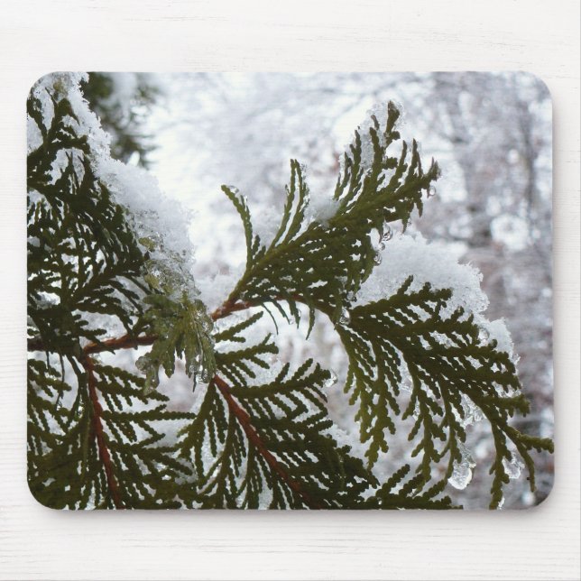 Snow on Evergreen Branches Mouse Pad (Front)