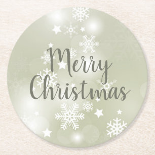 Snow on Sage Elegant Abstract Watercolor Round Paper Coaster