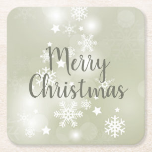 Snow on Sage Elegant Abstract Watercolor Square Paper Coaster