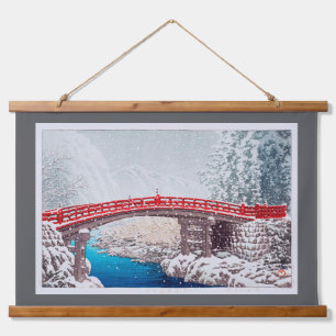 Snow on the Sacred Bridge at Nikkô, Hasui Hanging Tapestry
