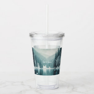 Snow on the winter, mountain lake acrylic tumbler