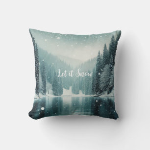 Snow on the winter, mountain lake cushion