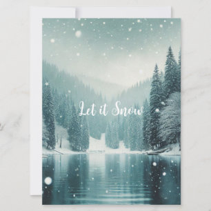Snow on the winter, mountain lake holiday card
