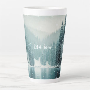 Snow on the winter, mountain lake latte mug