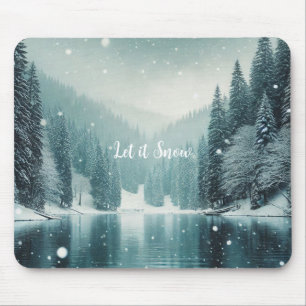 Snow on the winter, mountain lake mouse pad